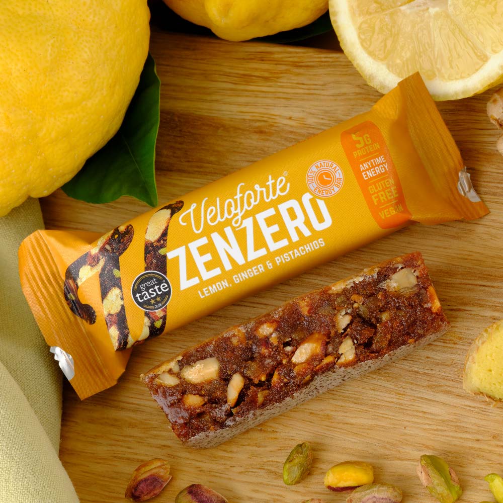 Veloforte Zenzero 55 g energy bar with lemon, ginger and pistachios Packaging status original