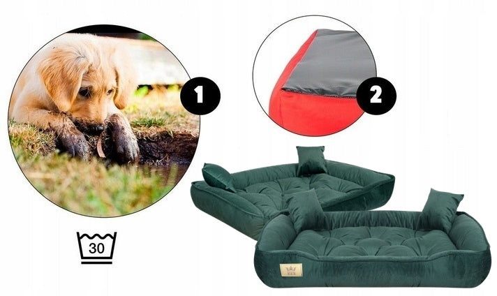 Velour Bed for Cat Dog Bedding Couch Playpen 100x75 cm Green Trade name Legowisko WELUROWE Royal Dog