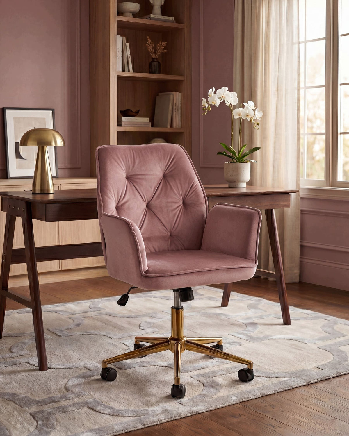 Velour Office Swivel Chair Adjustable Height Tilting Pink Packaging status original