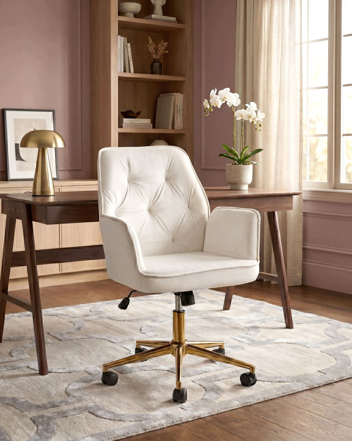 Velour Swivel Office Chair Adjustable Height Tilting White Packaging status original