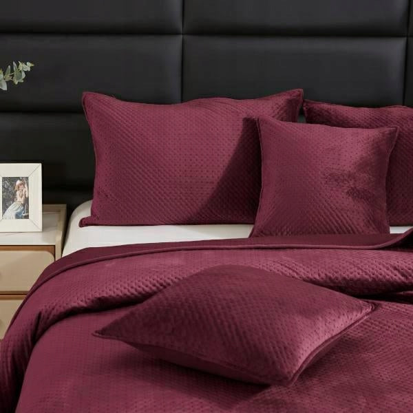 Velour bedspread 200x220 Maya burgundy geometric crosses I24