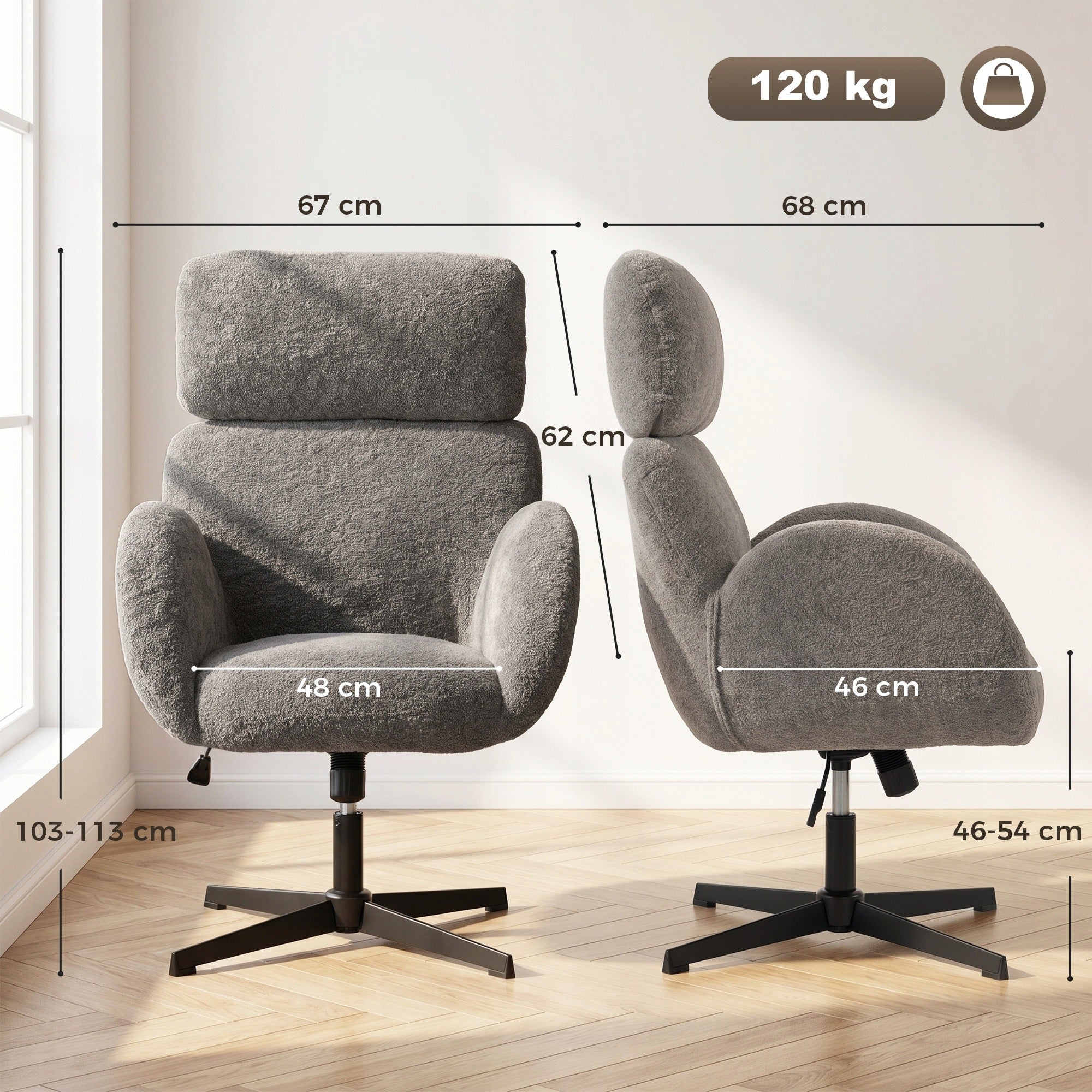 Velour office chair with backrest and rocking function, adjustable, grey Packaging status original