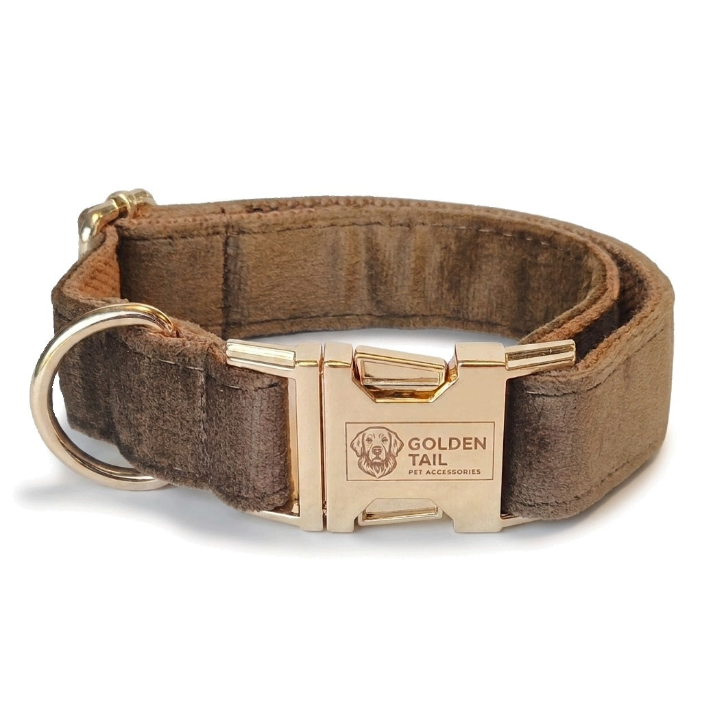 Velvet Dog Collar Brown S GoldenTail Gold Clasp
