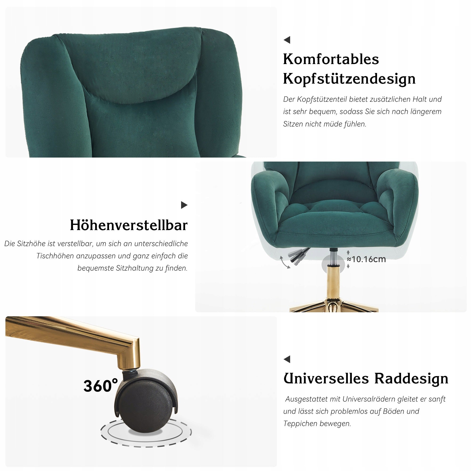 Velvet Office Chair, 360 Swivel, Ergonomic, Green, 64x62x97 cm Manufacturer code YL260703SHS006