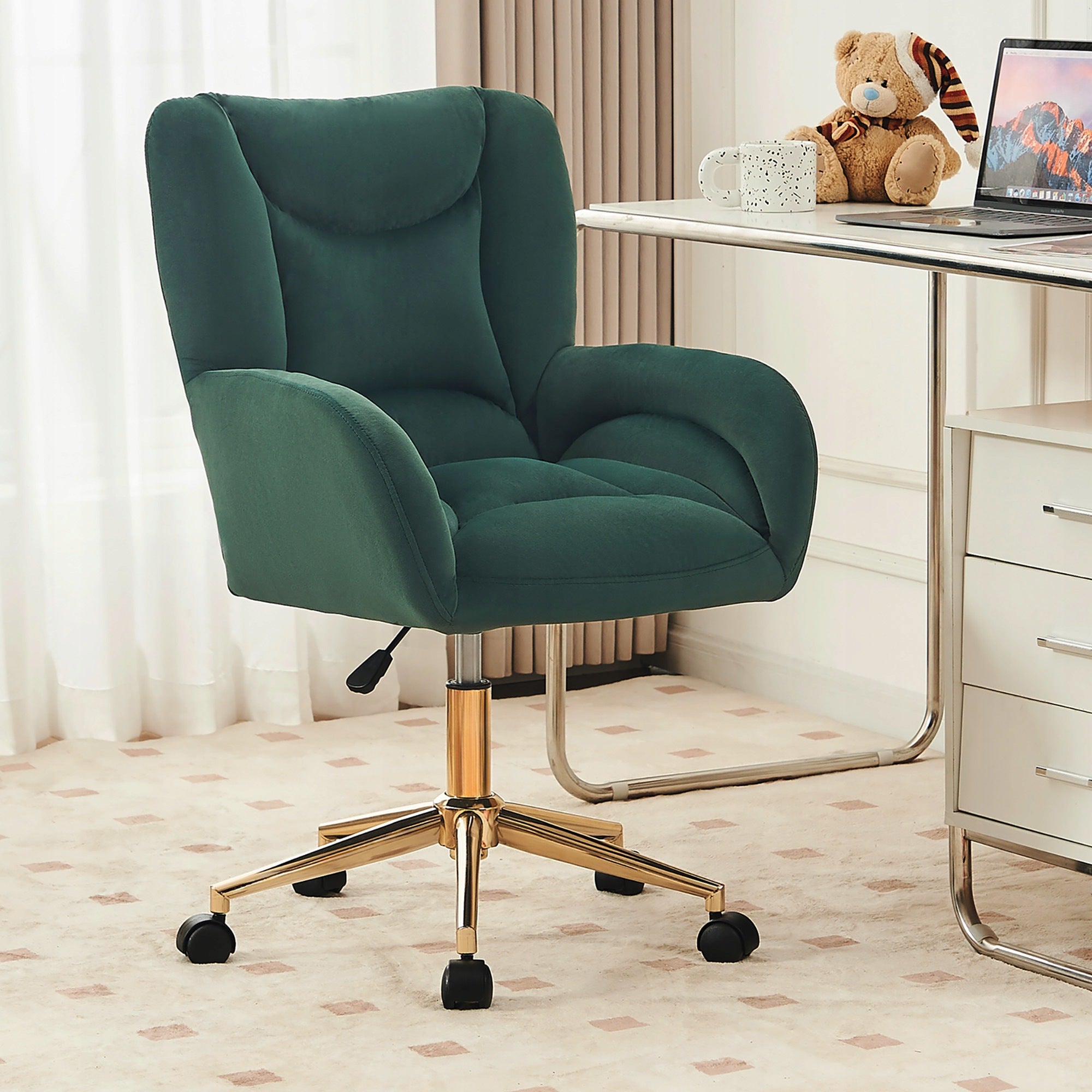Velvet Office Chair, 360 Swivel, Ergonomic, Green, 64x62x97 cm