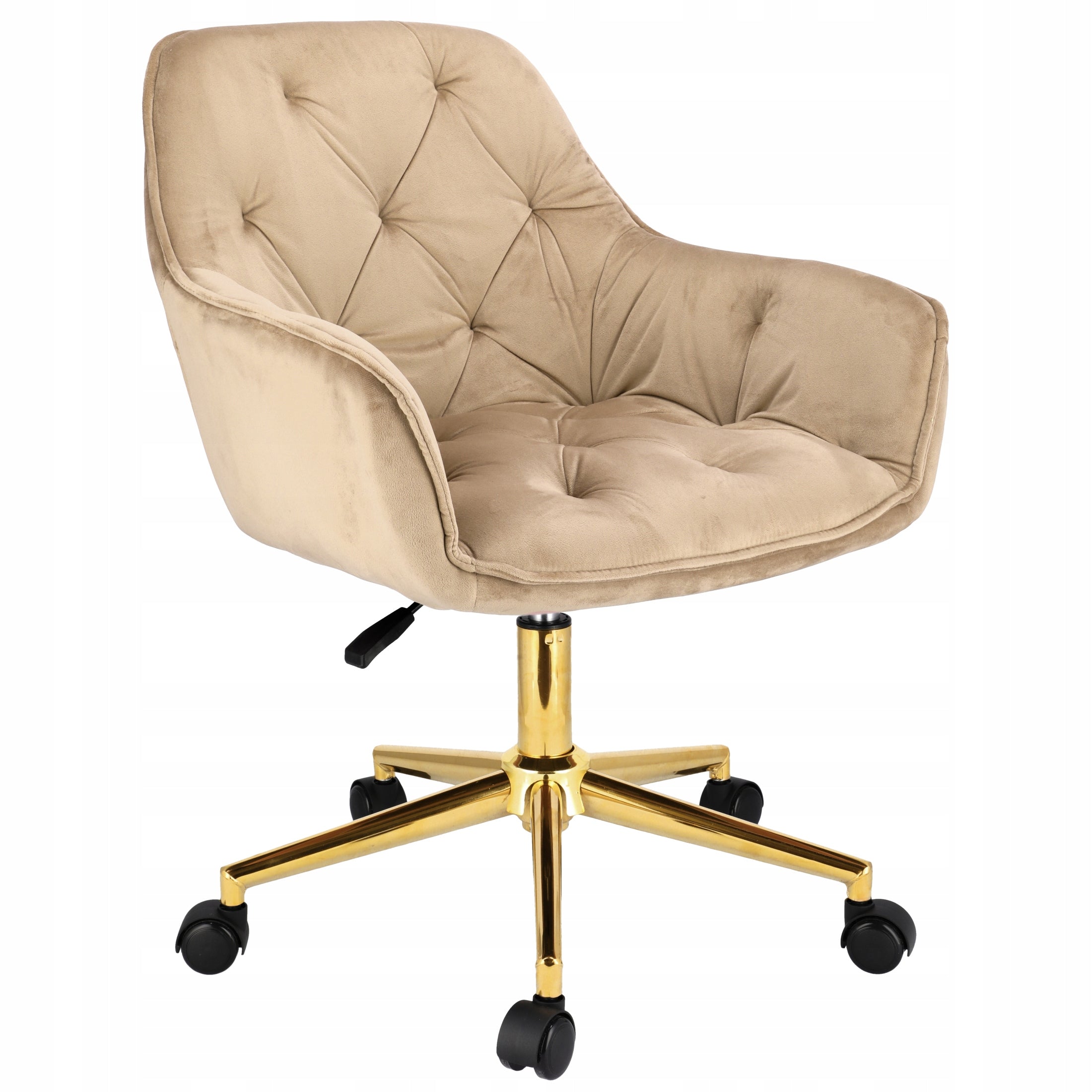 Velvet armchair UPHOLSTERED for living room QUILTED LARGO beige on gold foot Brand Jumi