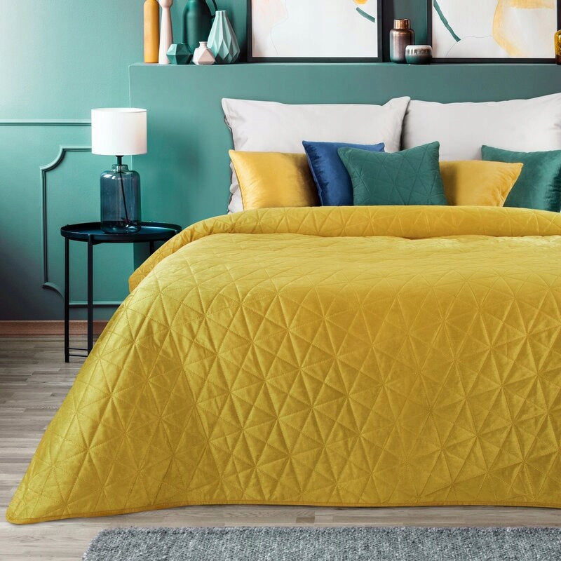 Velvet bedspread 170x210 Luiz 3 mustard Eurofirany