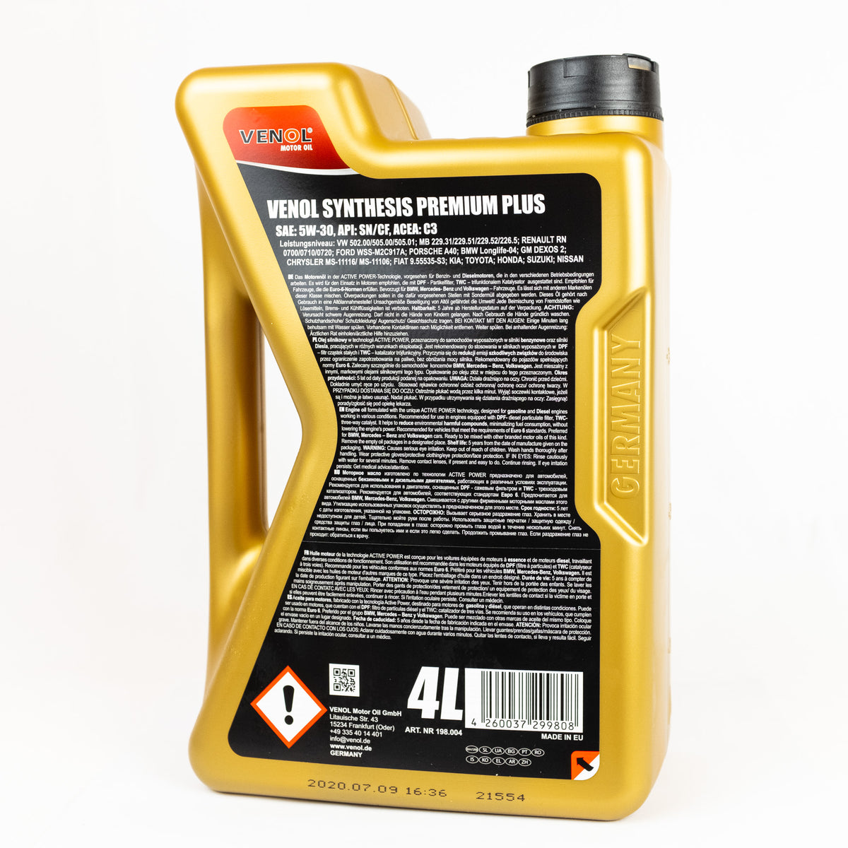 Venol Synthesis Premium Plus C3 4L 5W-30 Manufacturer code 198.004