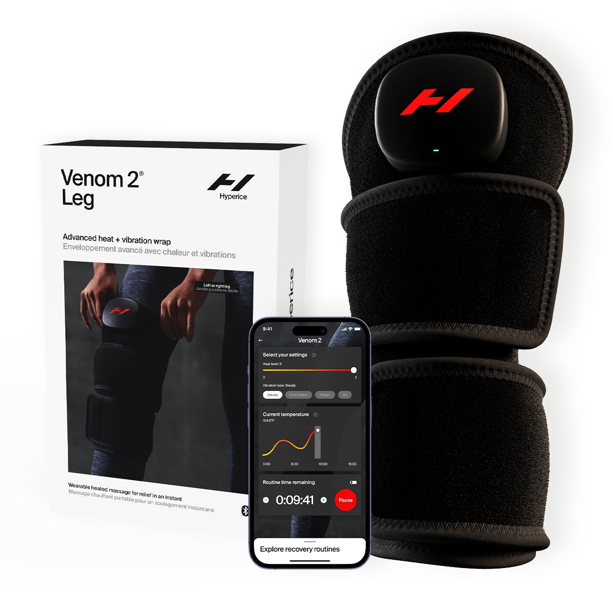 Venom 2 Leg Relaxing Massager Warming Vibration Black