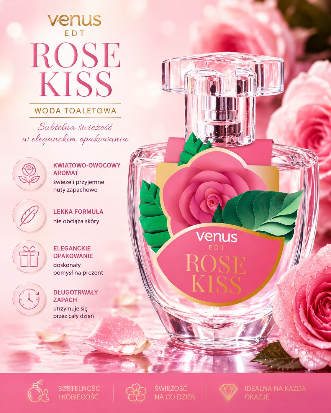 Venus eau de toilette for women 100 ml Rose Kiss Brand Venus
