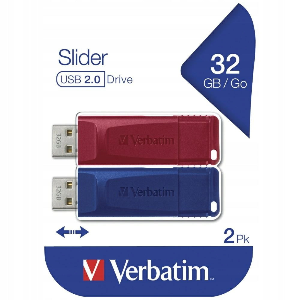 Verbatim 32GB USB 2.0 Slider Store n Go red + blue Manufacturer code 49327