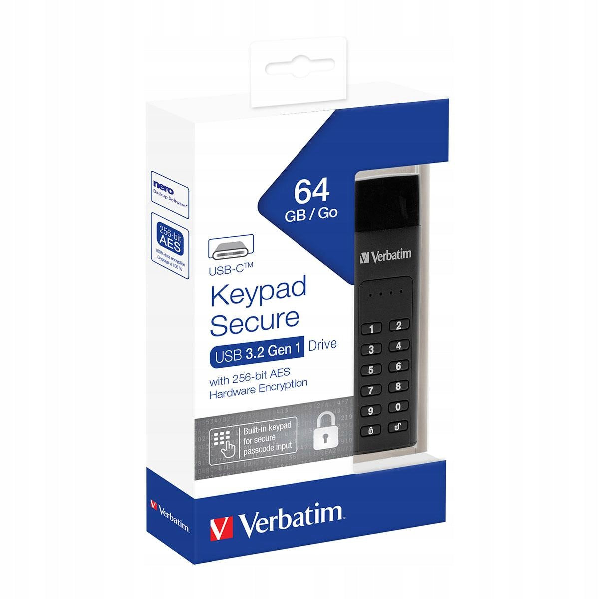 Verbatim Keypad Secure 64GB USB-C 3.0 with Keyboard Color black