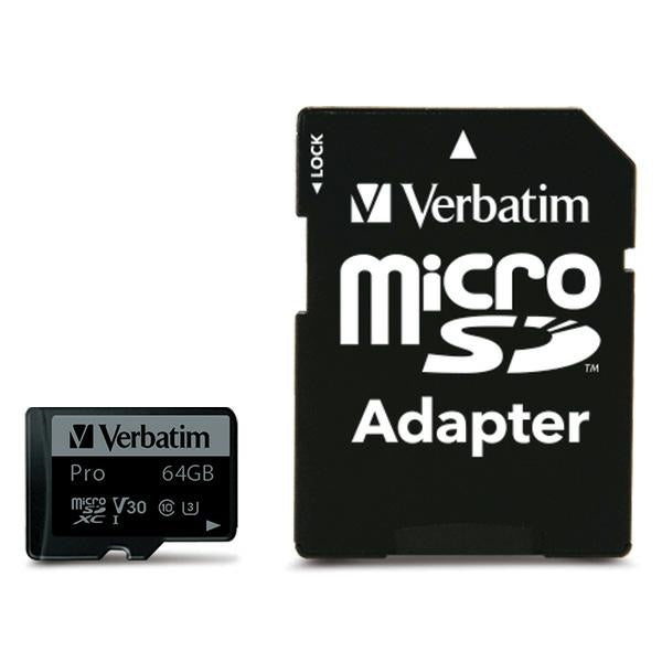 Verbatim microSD card 64GB + adapterPro U3 black/black 47042 Manufacturer Verbatim