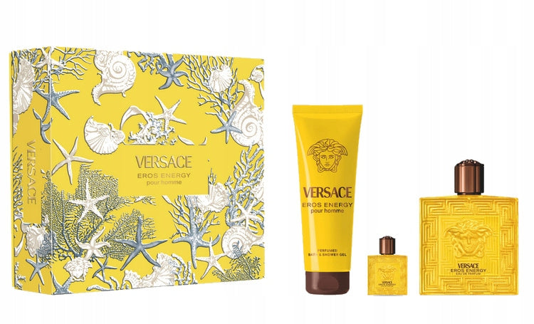 Versace Eros Energy Eau de Parfum EDP 100ml +EDP 5ml + gel 150ml Set Packaging status original