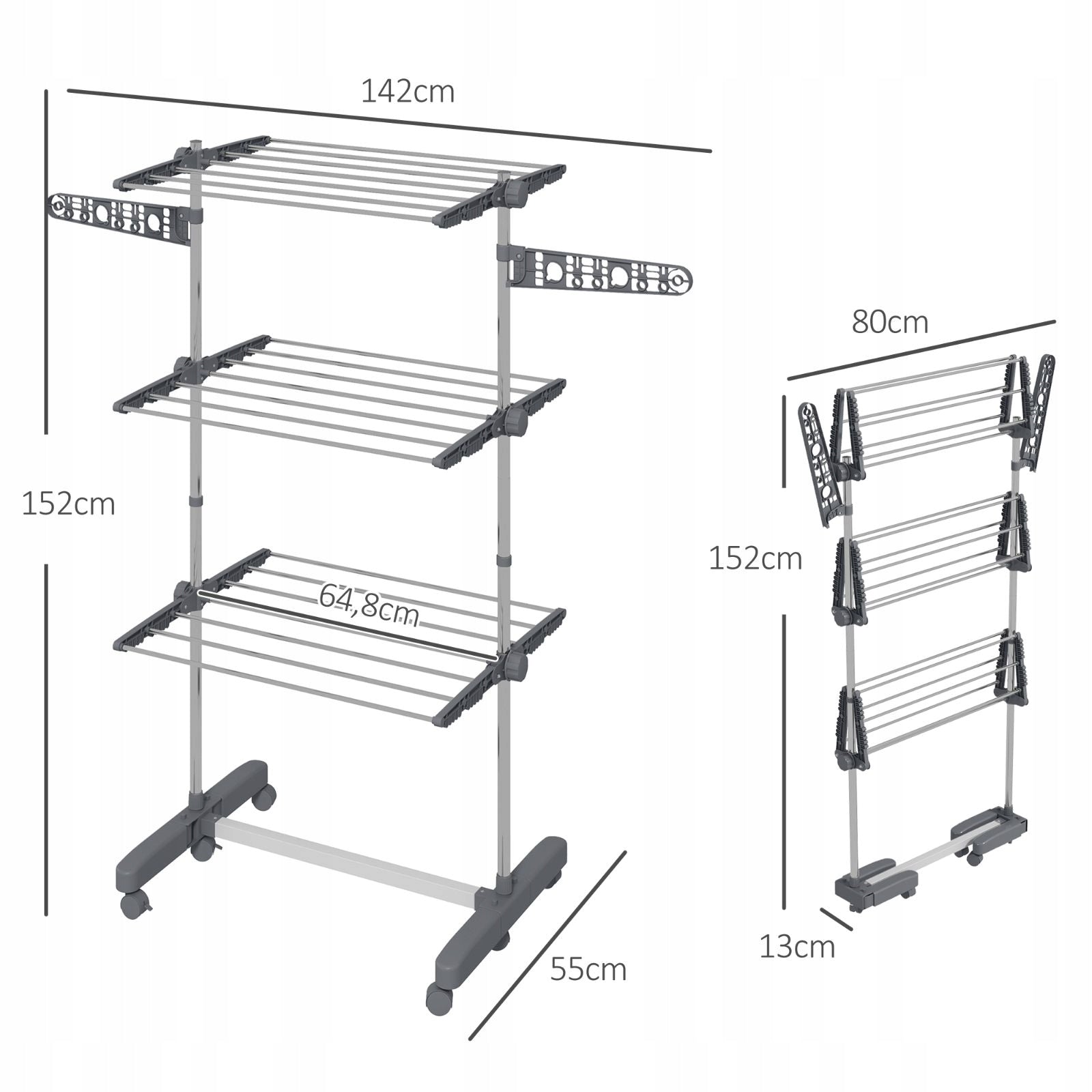 Vertical Laundry Dryer 3 Levels Wheels Folding Steel Grey Manufacturer code 4069317818209