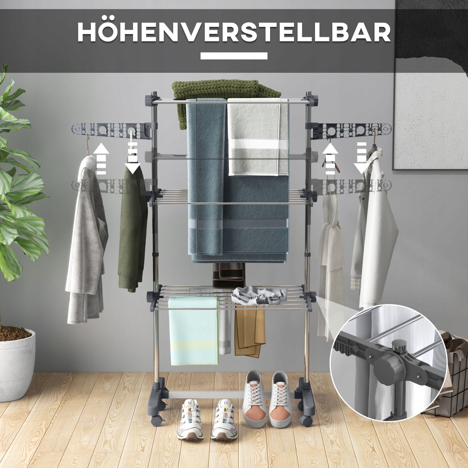 Vertical Laundry Dryer 3 Levels Wheels Folding Steel Grey Product weight with unit packaging 4.62 kg