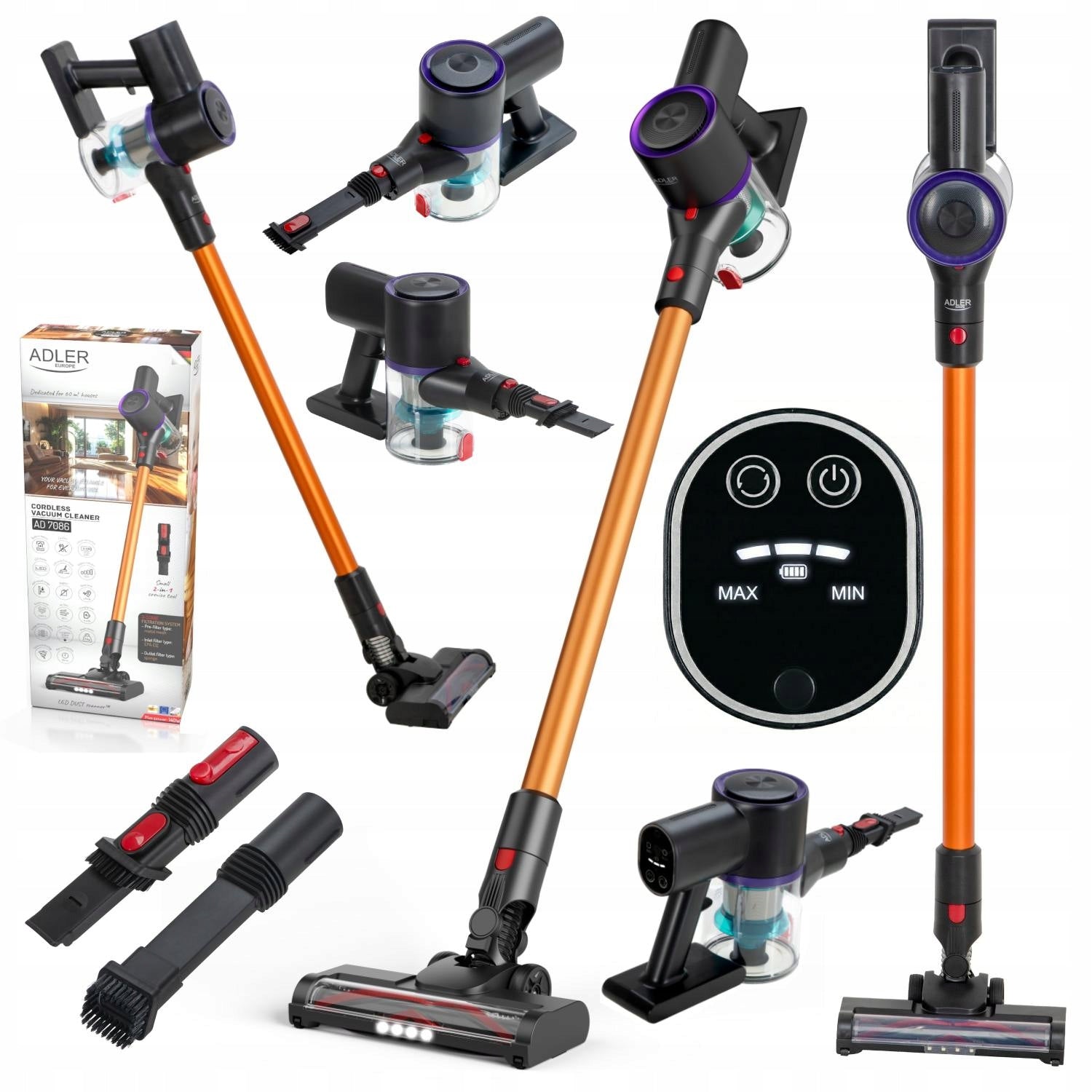 Vertical Vacuum Cleaner Wireless LED Electrobrush Powerful Handheld 2in1 ADLER
