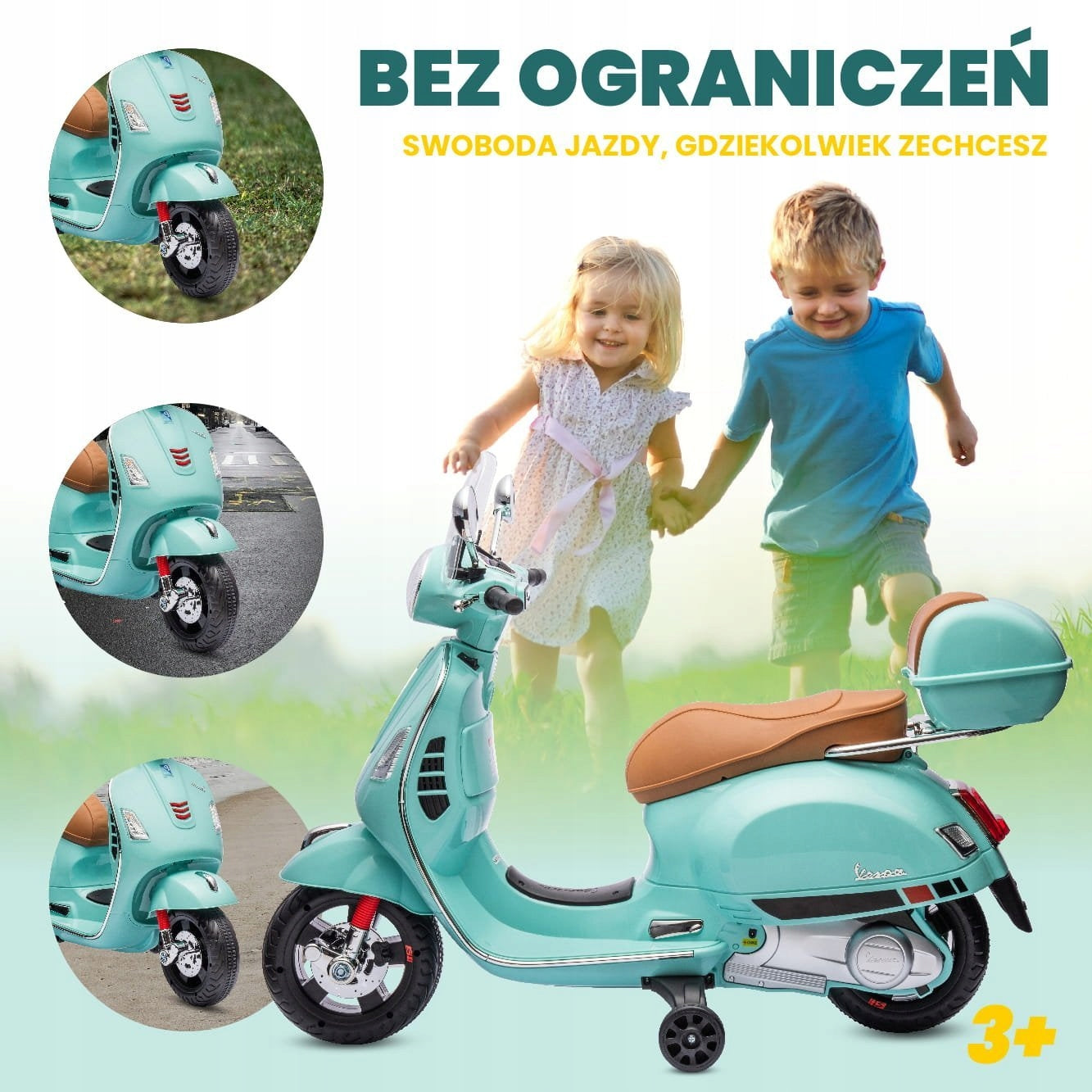 Vespa battery-operated scooter Ride-on for children with trunk turquoise MAXI Brand Sun Baby