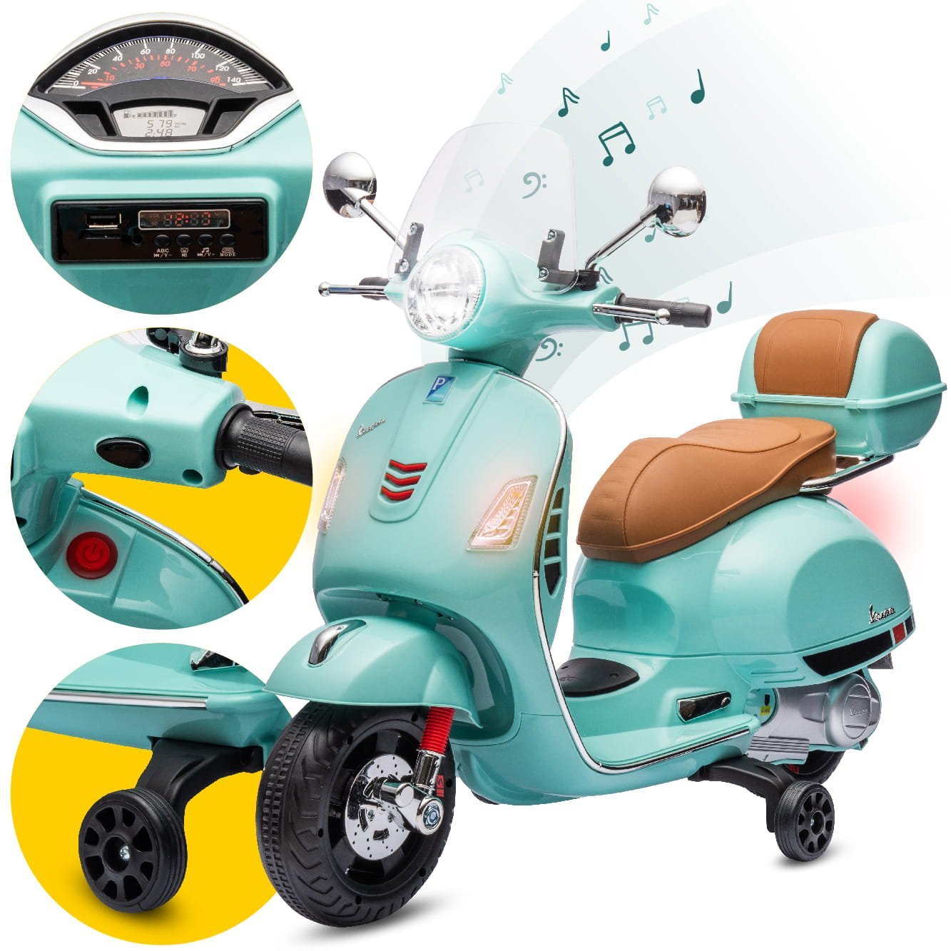 Vespa battery-operated scooter Ride-on for children with trunk turquoise MAXI