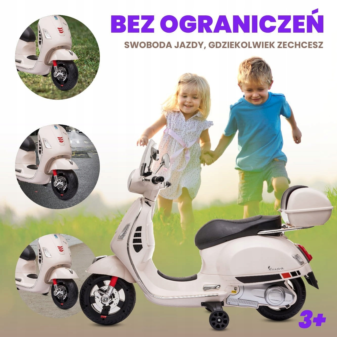 Vespa battery-operated scooter Ride-on for children with trunk white MAXI Brand Sun Baby