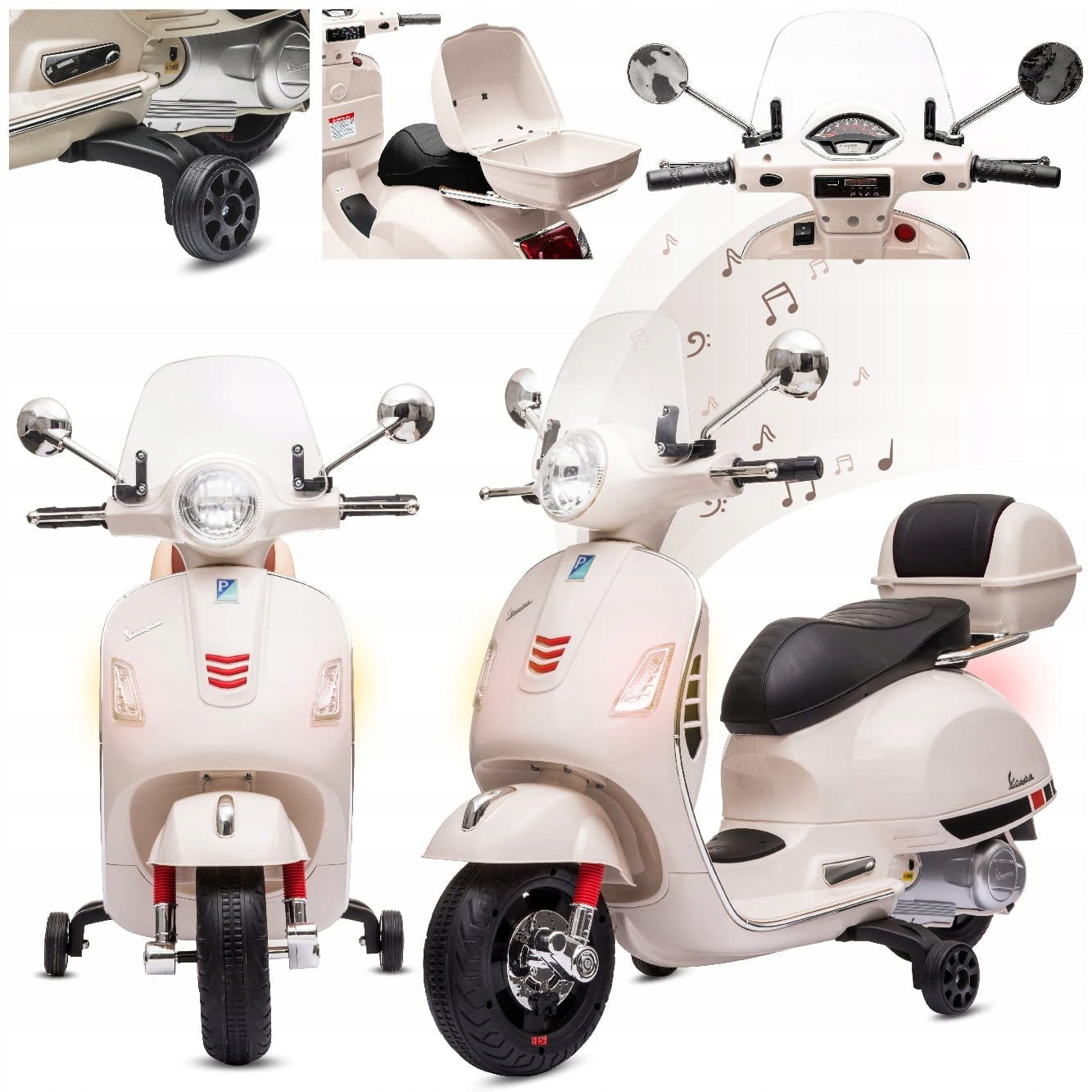 Vespa battery-operated scooter Ride-on for children with trunk white MAXI