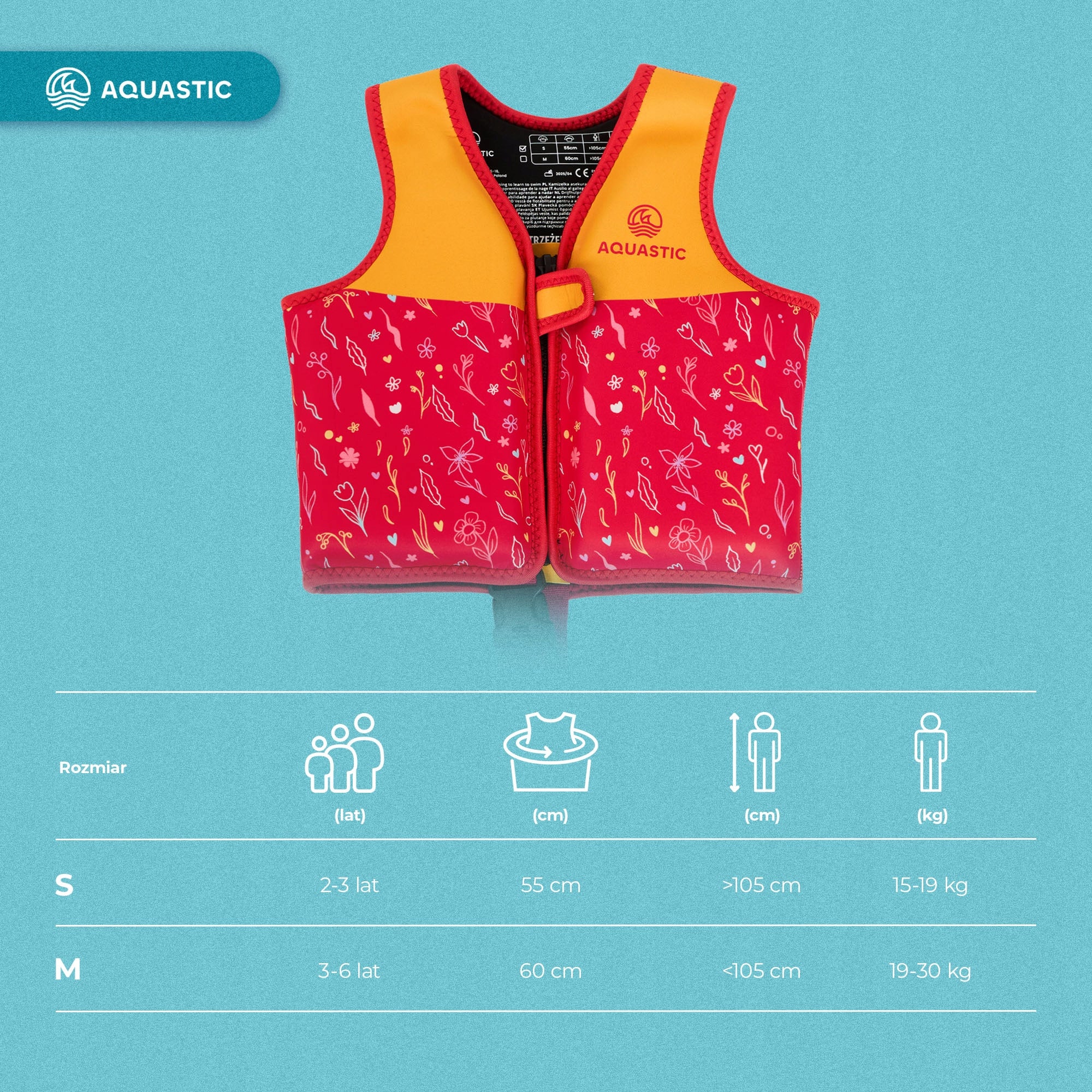Vest Aquastic Junior M 19-30kg for swimming lessons Brand Aquastic