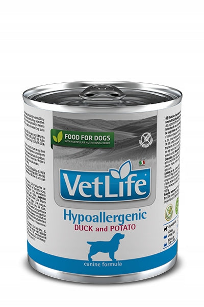 Vet Life Hypoallergenic Duck Potato 300g in a can for dogs Packaging status original
