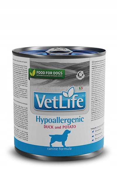 Vet Life Hypoallergenic Duck Potato 300g in a can for dogs