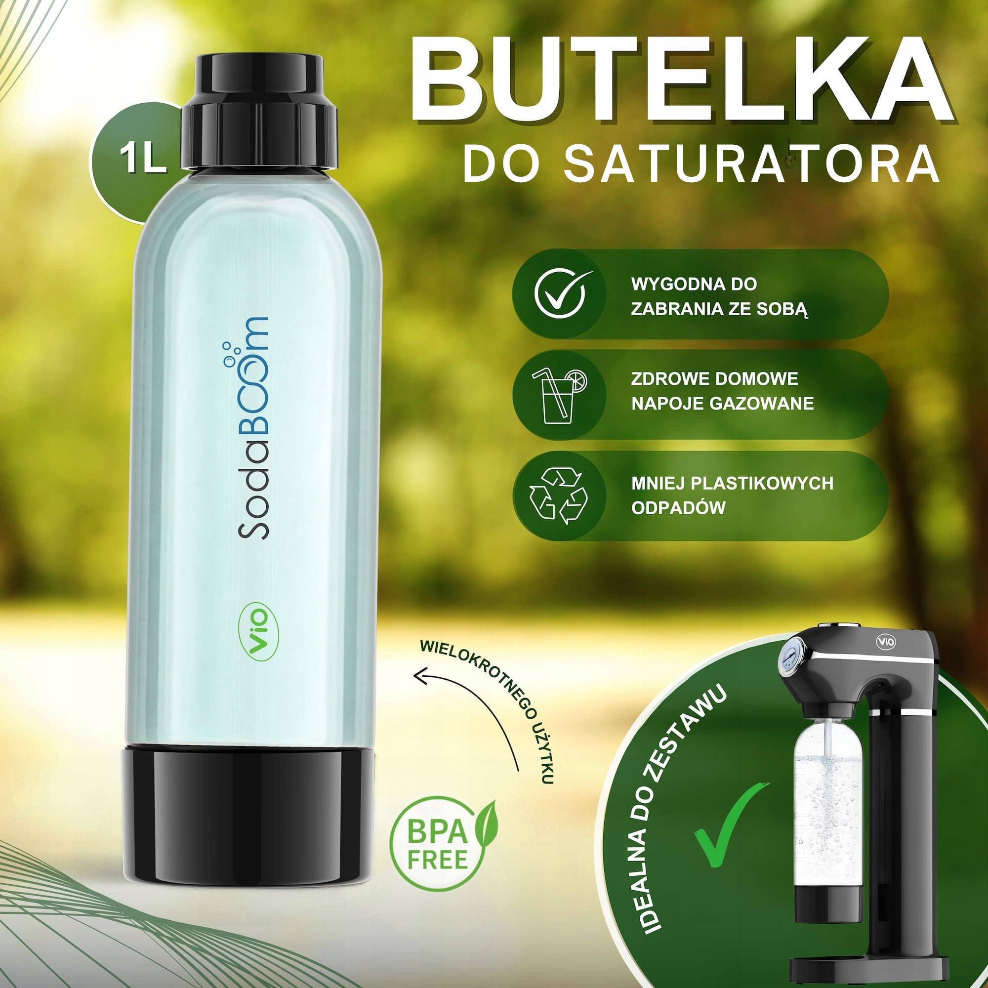 ViO SodaBoom SD-7006 grey saturator bottle - reusable - 1l - grey Packaging status original