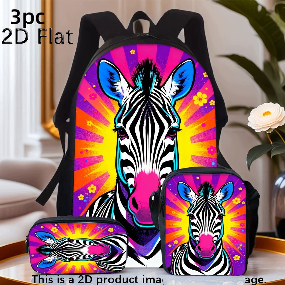 Vibrant Neon Pop Art Zebra Print Backpack Set Small Bags