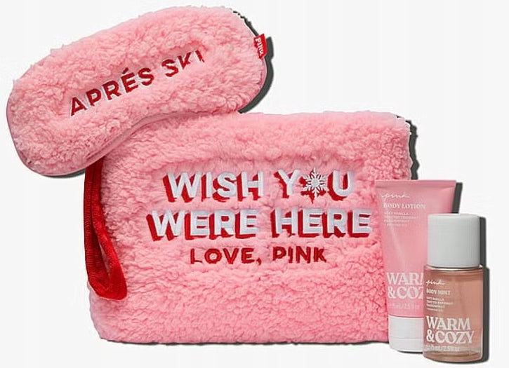 Victoria's Secret PINK Warm&Cozy Cosmetic Bag Set Mist Lotion Mask