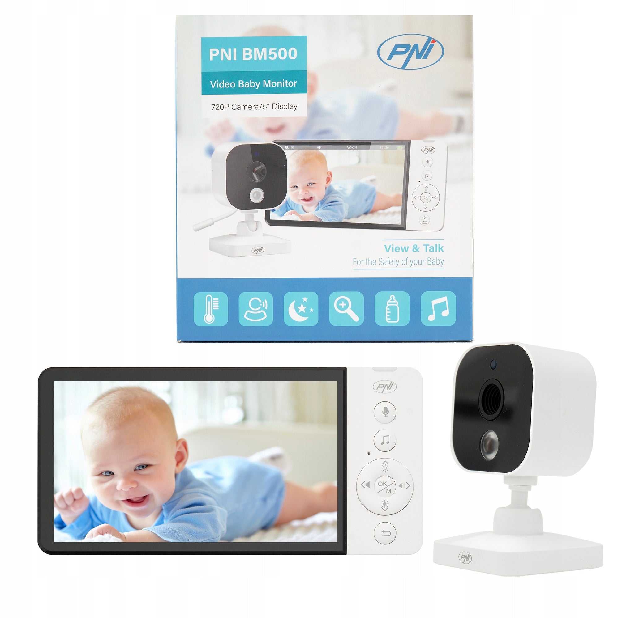 Video Baby monitor PNI BM500 5-inch 2,4 GHz wireless screen,