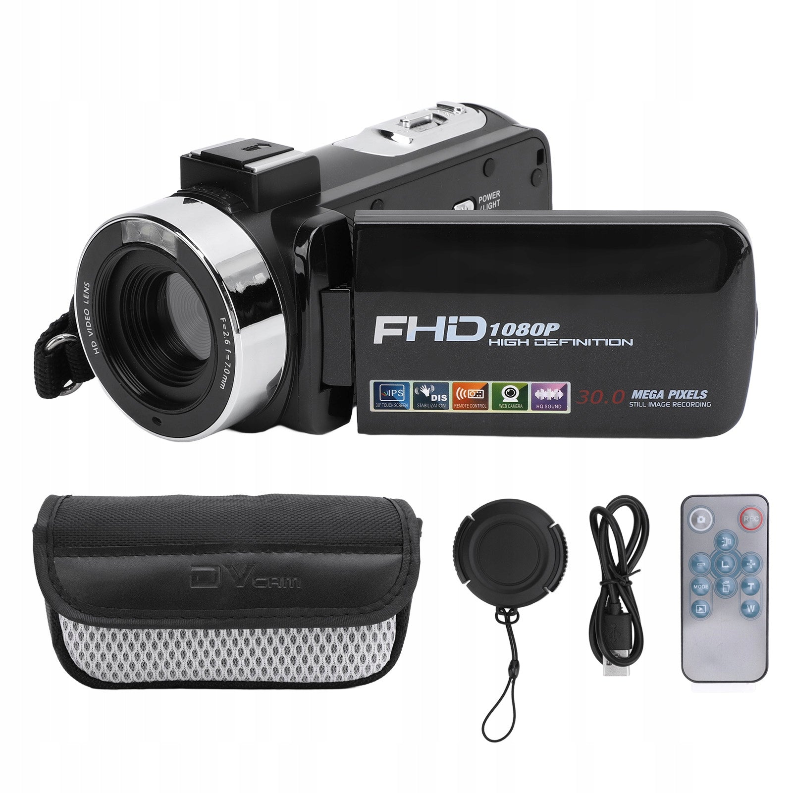 Video Camera 3 Inch Color IPS Rotary Screen 1080p 30fps 30MP 18x 9B