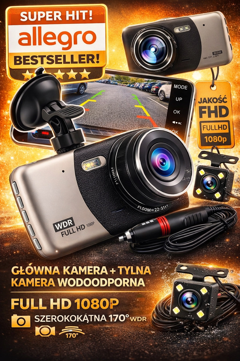 Video Car DVR Full HD 1920x1080 2 Cameras 170° 2in1 Packaging status original