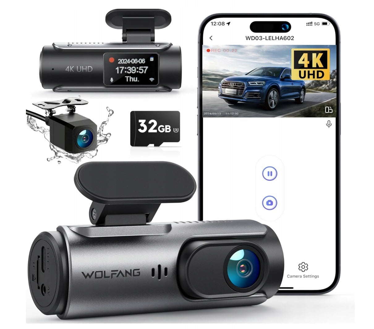 Video Recorder Car Camera 4K dashcam front and rear WiFi