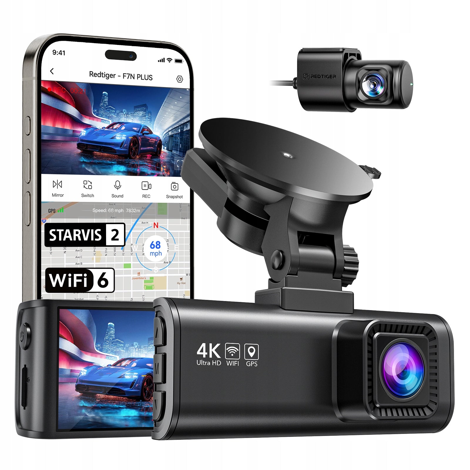 Video Recorder REDTIGER F7NP 4K Dual DashCam GPS WiFi Super-Capacitor