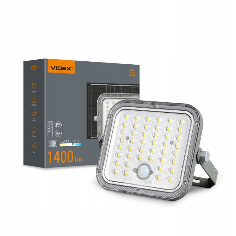 Videx LED solar floodlight with motion sensor 1400 lm VL-FSO4-205-S