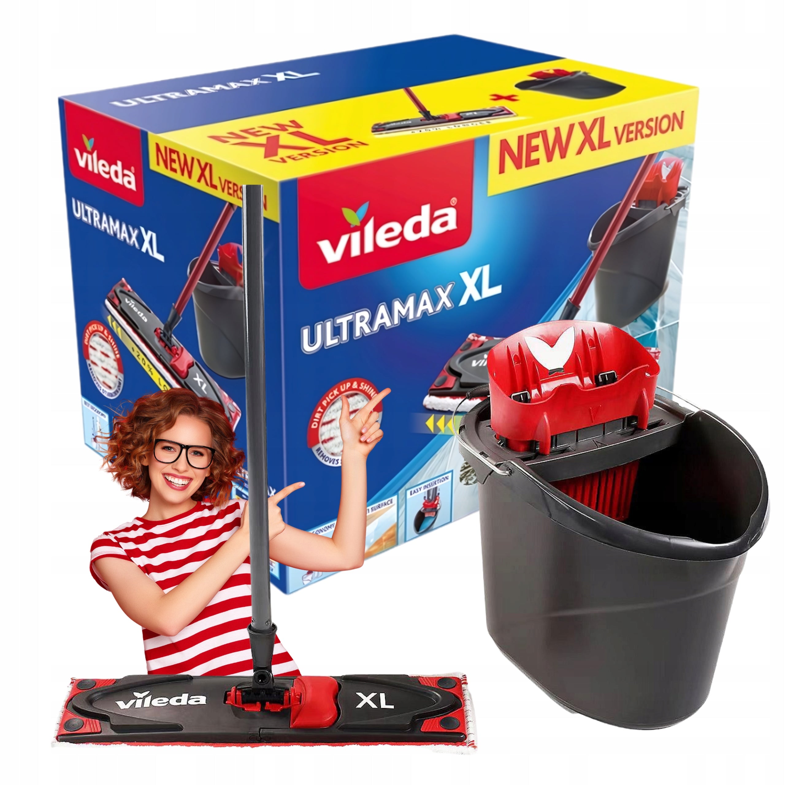 Vileda Mop Flat Ultramax Box XL Bucket with Squeezer Overlay Set