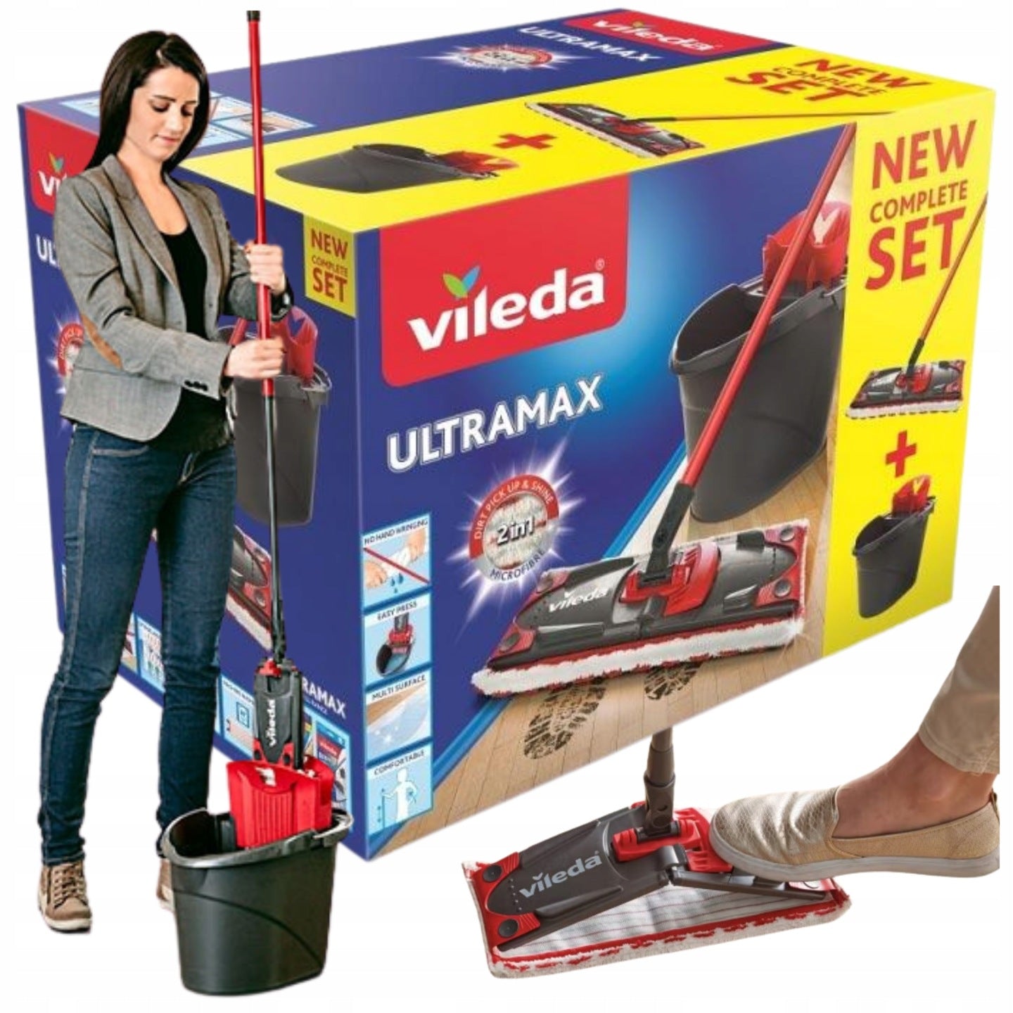 Vileda Ultramax Mop Box Flat Bucket with Squeezer Cartridge Stick