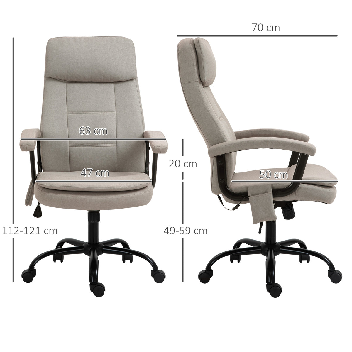Vinsetto Ergonomic Massage Office Chair Beige Adjustable Swivel Rocking Furniture depth 50 cm