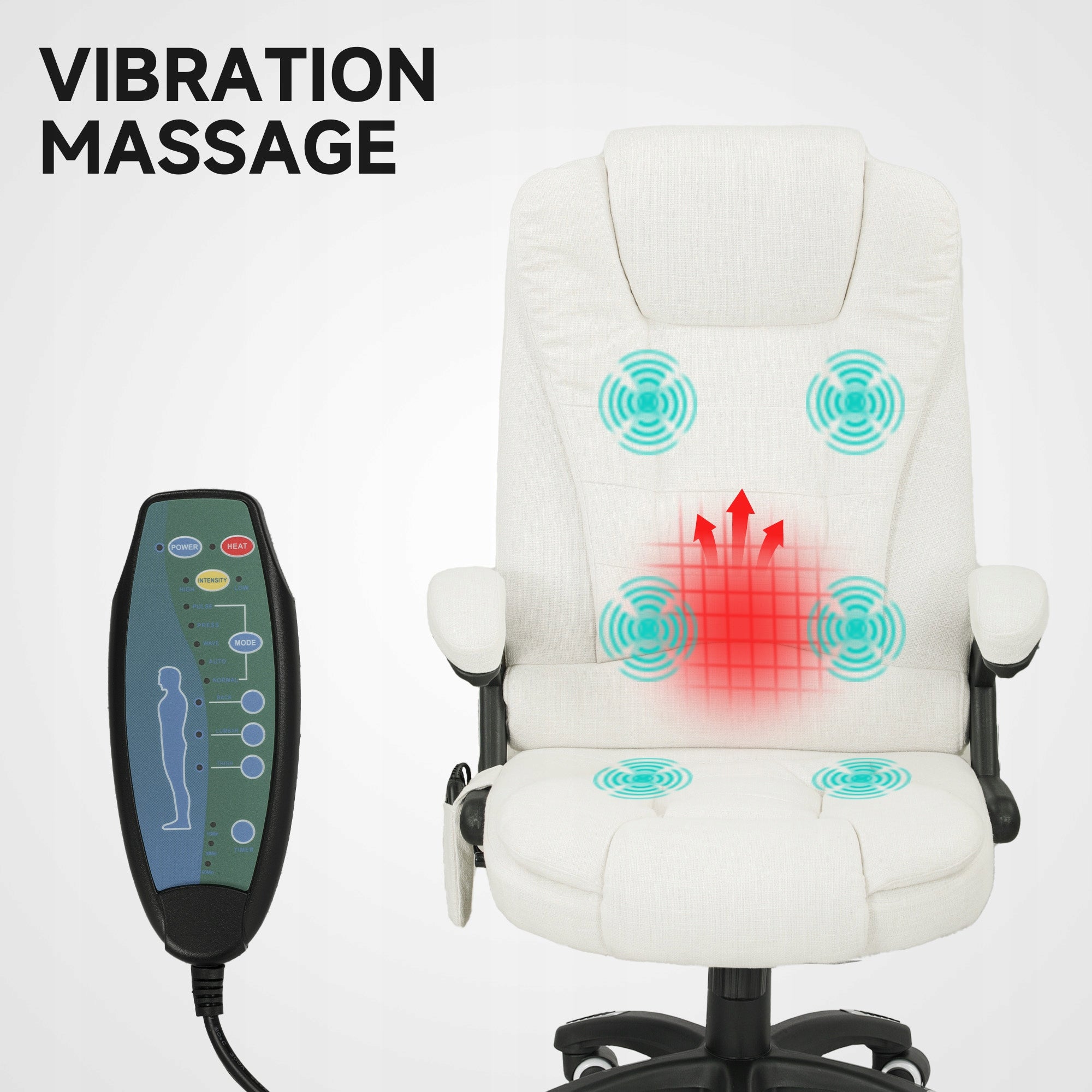 Vinsetto Gaming office massage chair, swivel, white, 68x72x110-120cm Furniture depth 72 cm