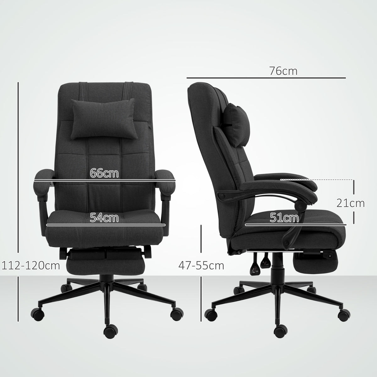 Vinsetto Height Adjustable Office Chair and Footrest, Black Furniture depth 76 cm