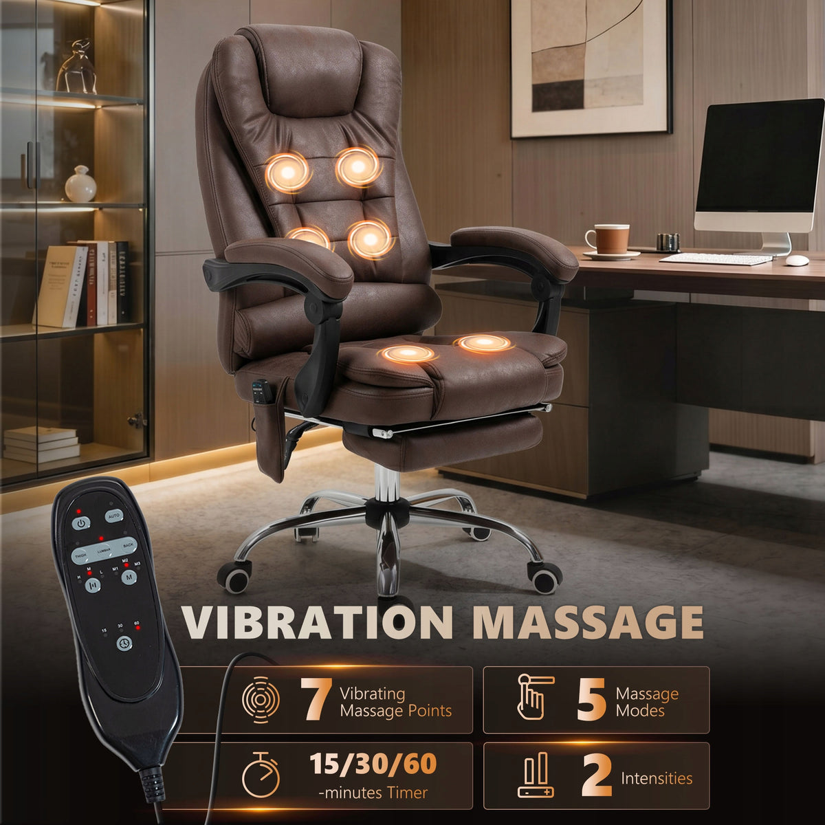 Vinsetto Massage Office Chair with Reclining and Heating Function, Rotating Furniture depth 70 cm