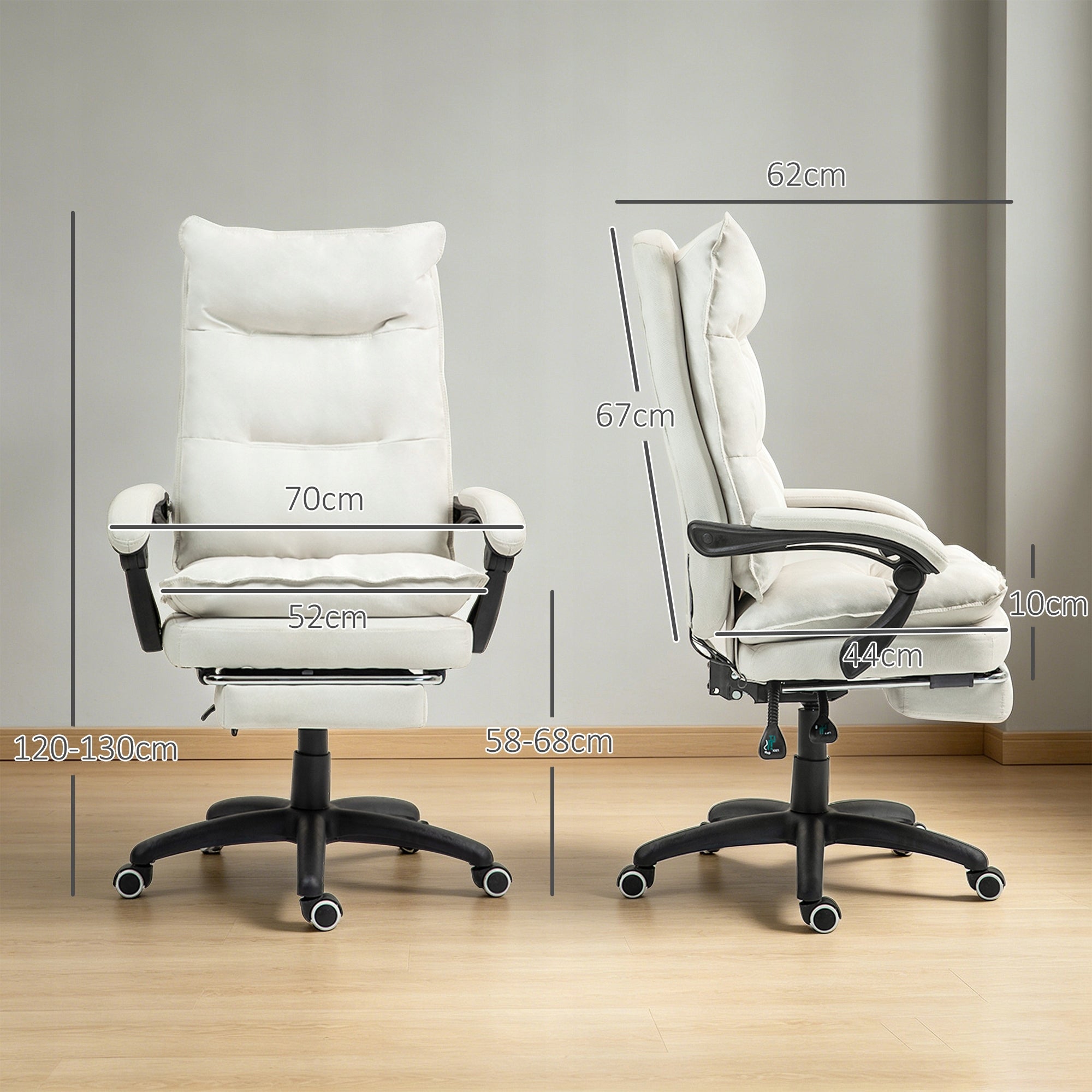 Vinsetto Office chair with 6-point massage, ergonomic, cream Furniture depth 62 cm