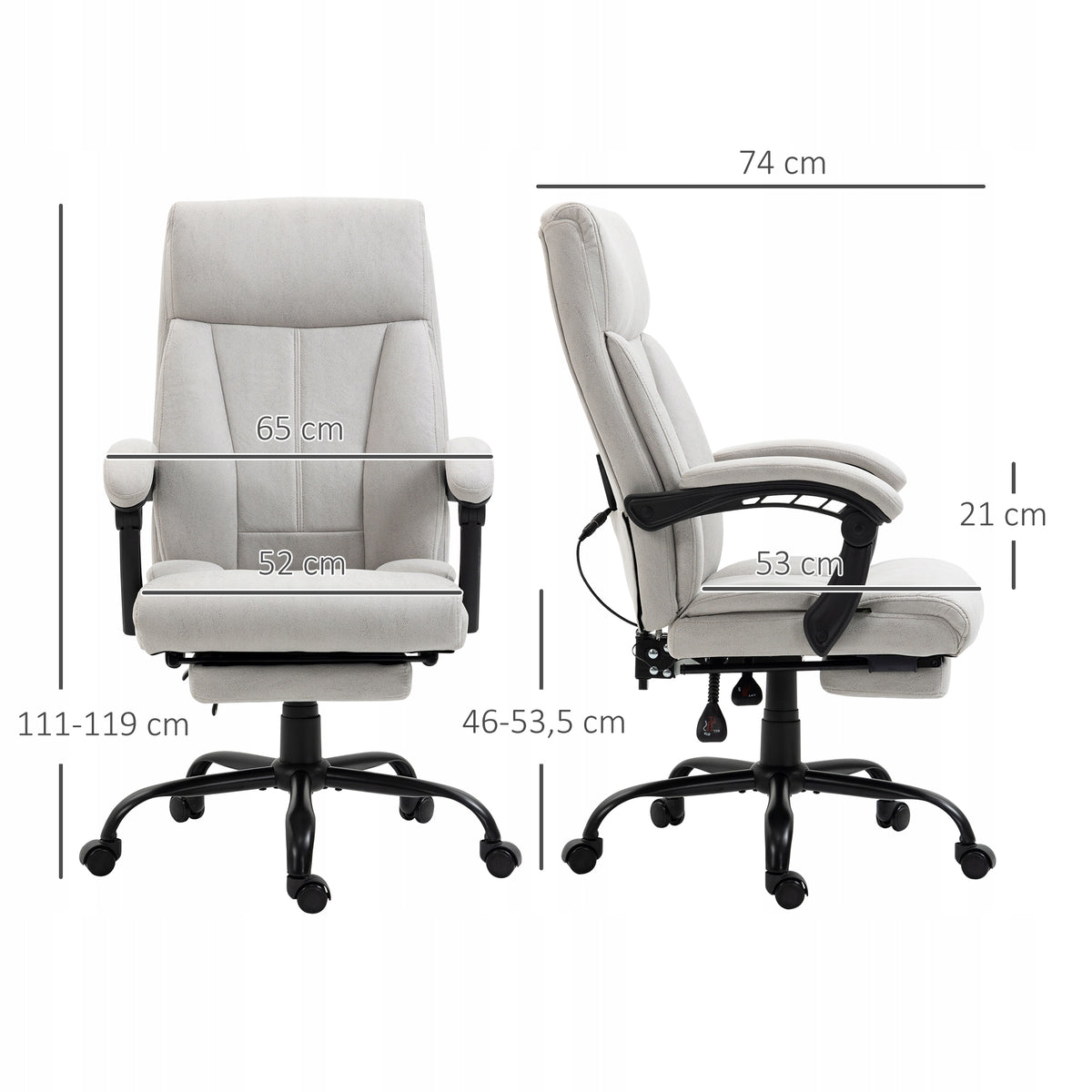Vinsetto Office chair with massage 111-119cm heating function, office chair Furniture depth 65 cm