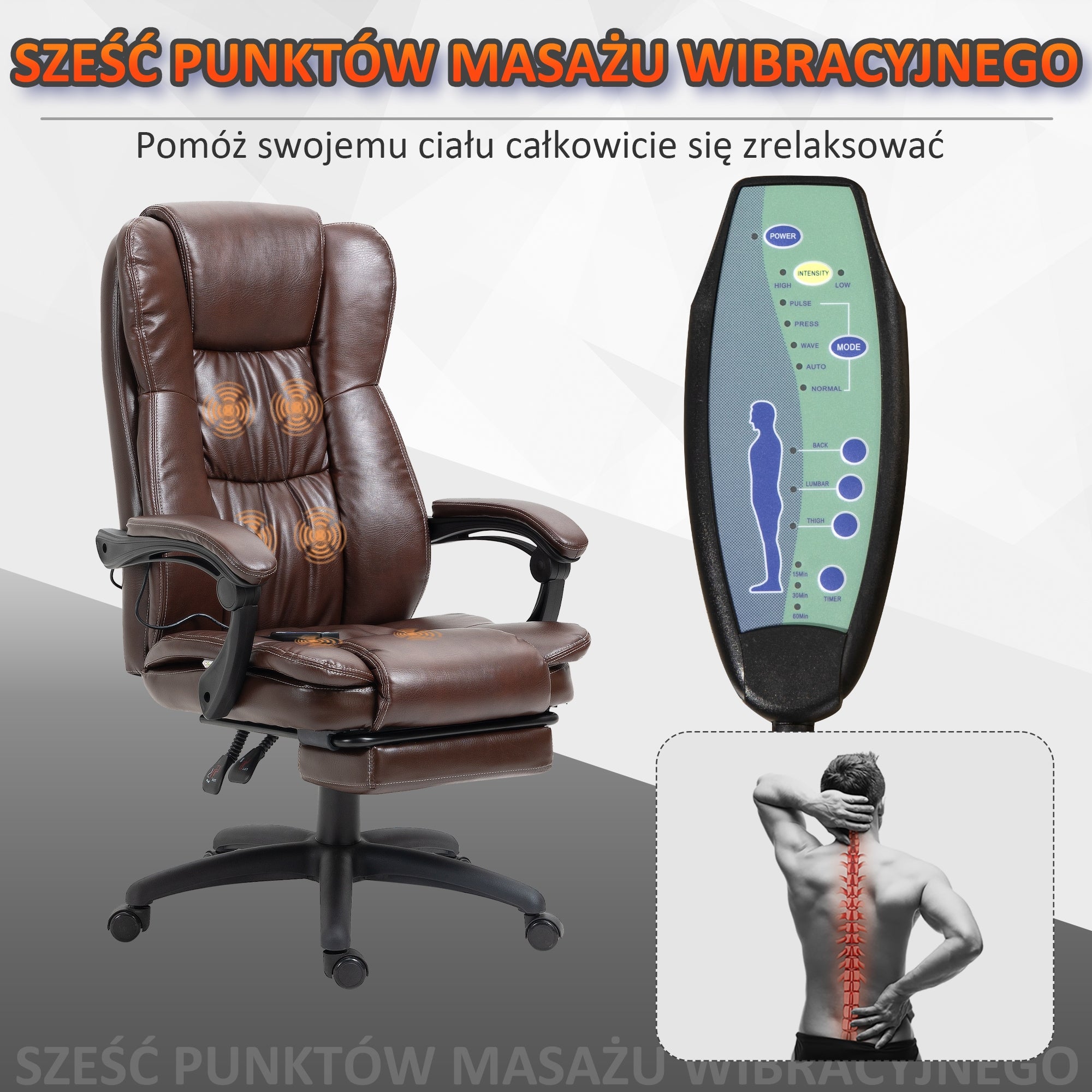 Vinsetto Office chair with massage and reclining function, brown Furniture depth 68.5 cm