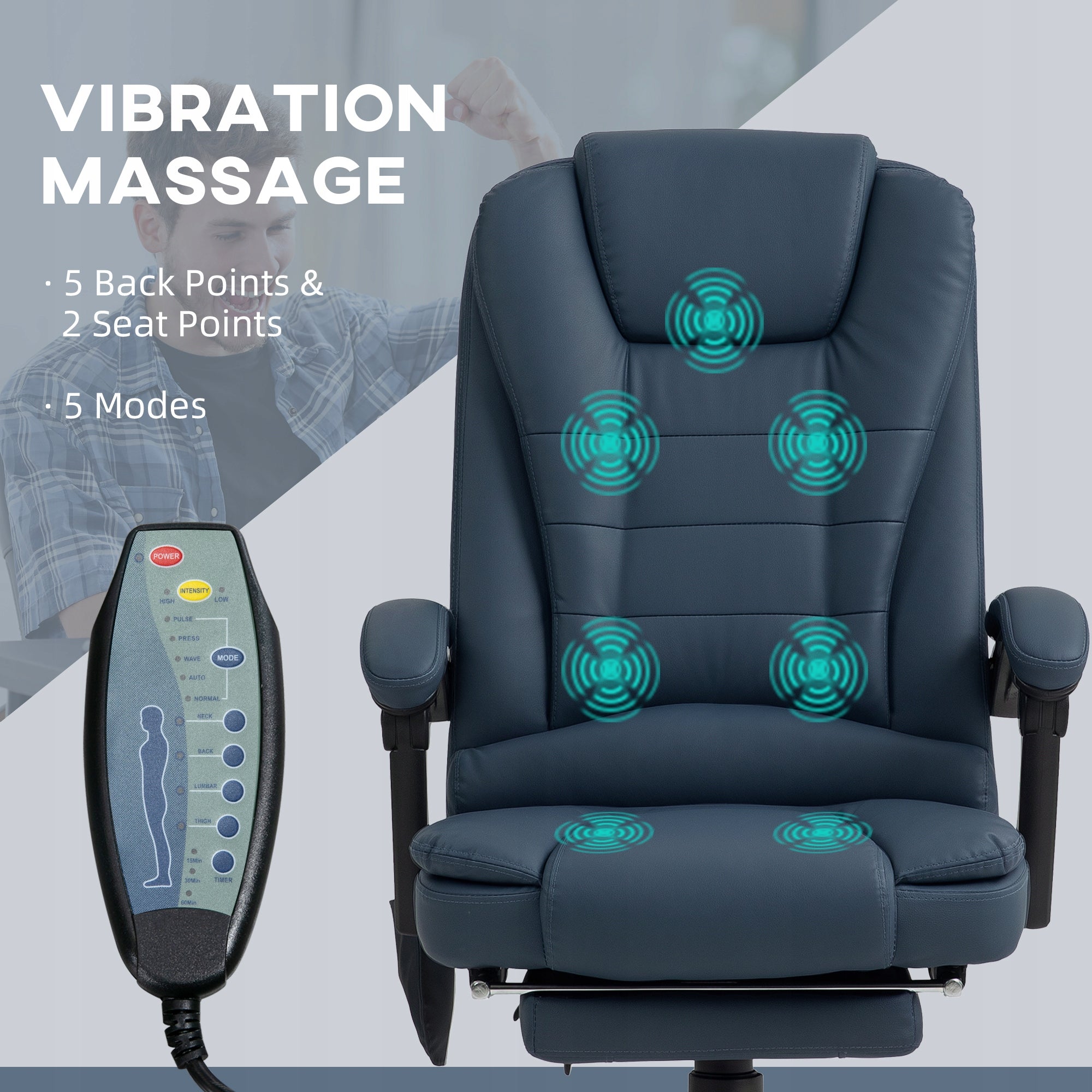 Vinsetto Office chair with massage, ergonomic, blue Furniture depth 79 cm