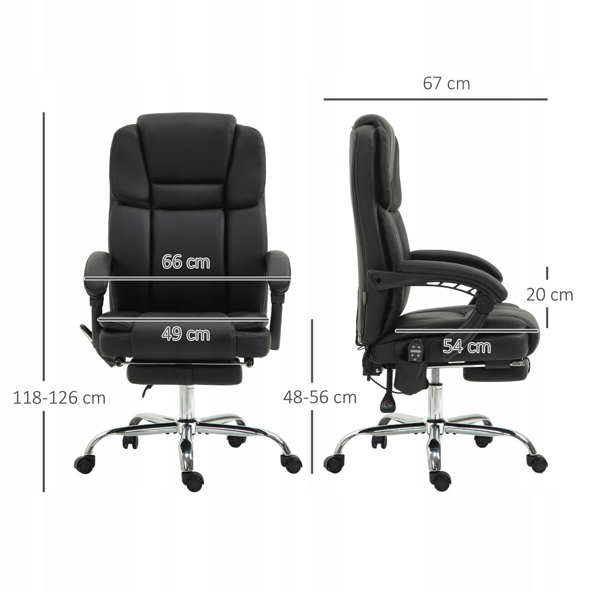 Vinsetto Office chair with massage, heating, reclining function, black Furniture depth 67 cm