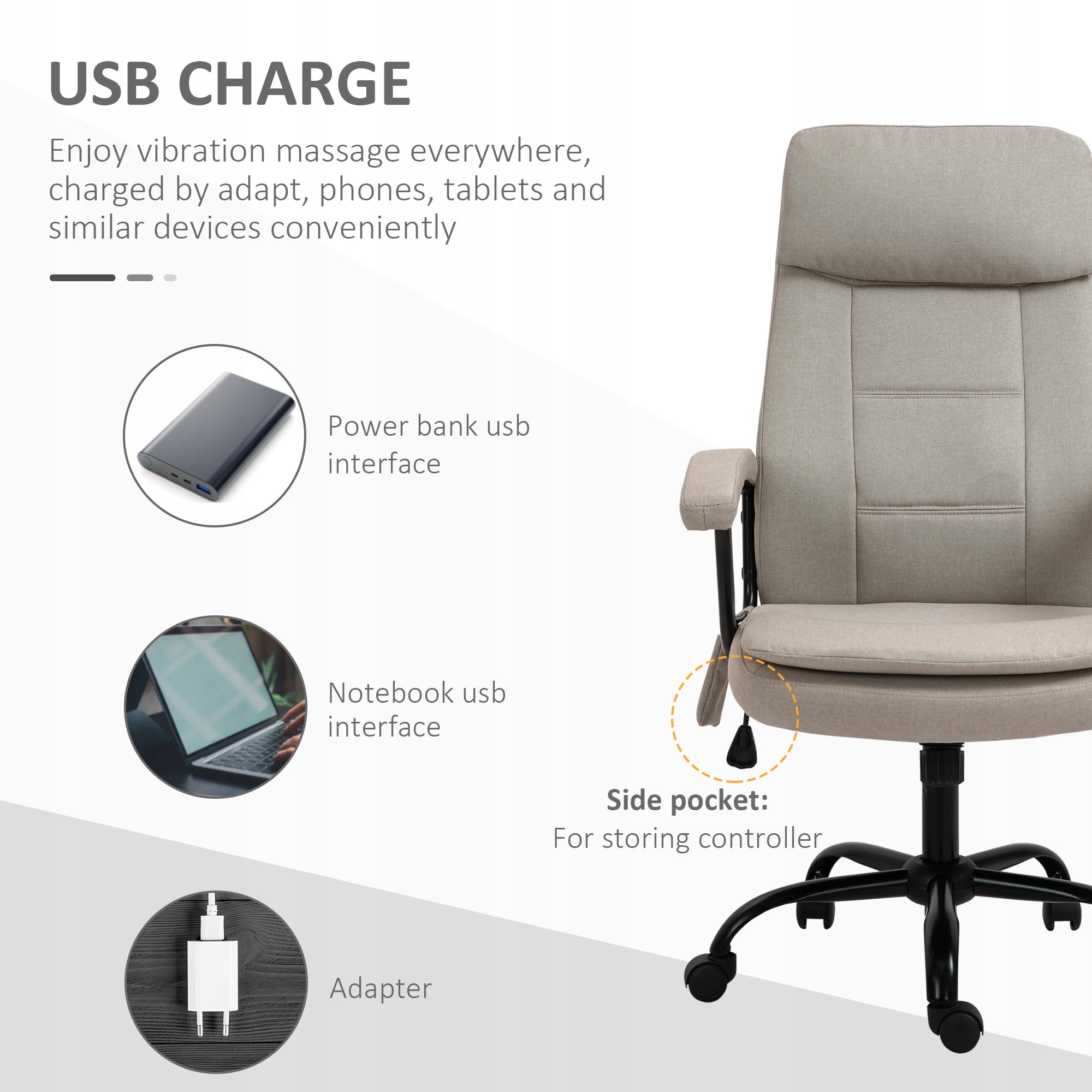 Vinsetto Office chair with massage, swivel, for games, height adjustable Furniture depth 70 cm