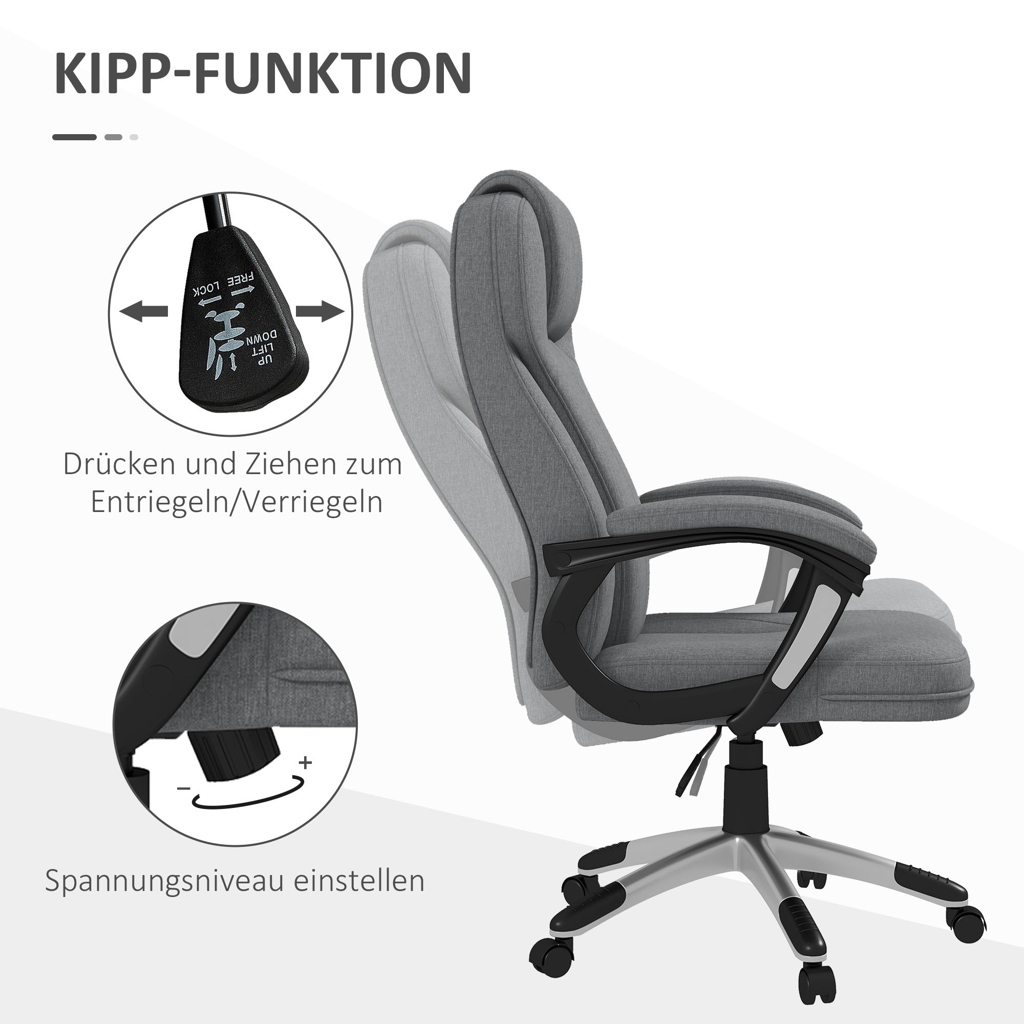 Vinsetto Office chair with rocking function, grey linen Brand Vinsetto